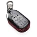 Vitodeco Genuine Leather Keyless Smart Key Fob Case Cover with Key Chain for Maserati Ghibli, Levante, Quattroporte (Remote Start, Black/Red)
