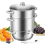 VIVOHOME Stainless Steel Steam Juicer Fruit Vegetables Juice Steamer Extractor Pot 27.5 cm 9.3 Qt with Tempered Glass Lid, 2 Hose, Clamp, Loop Handles