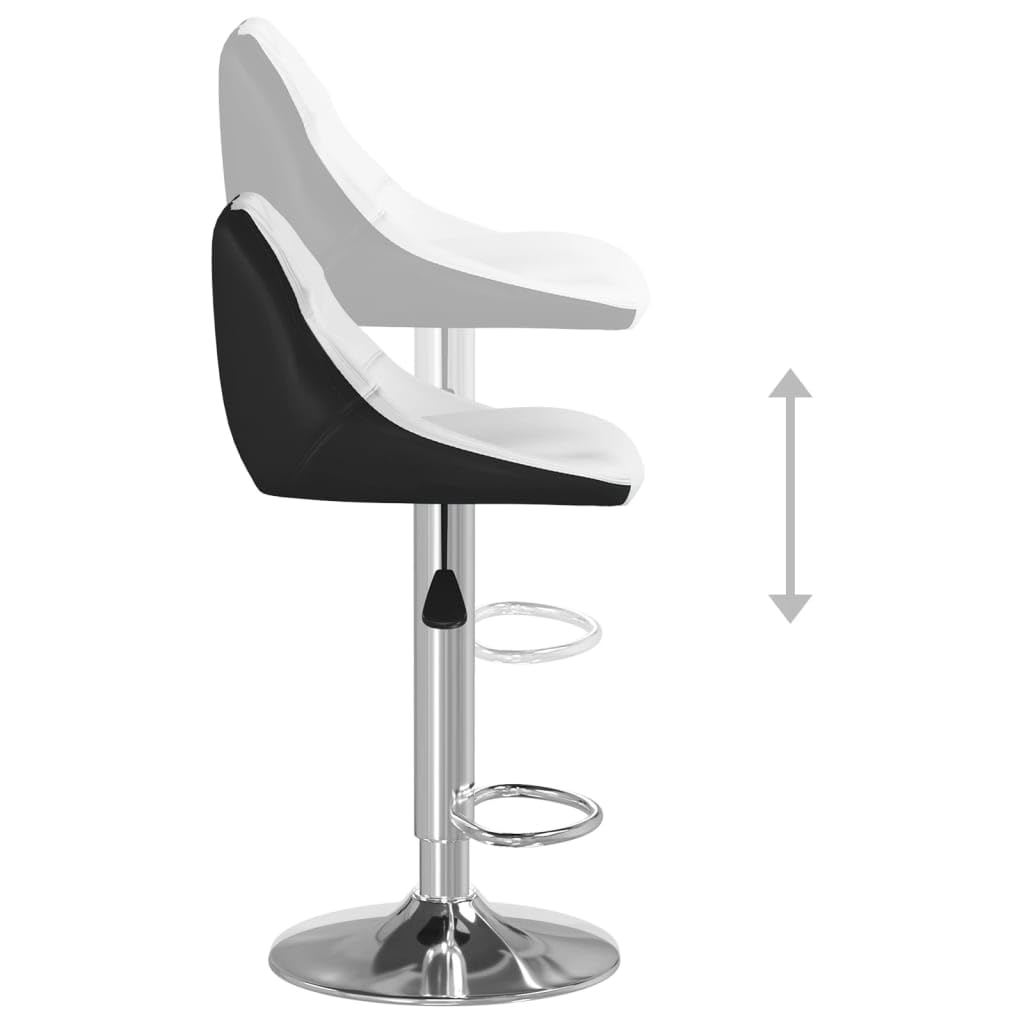 Taburete de bar (2 unidades, piel sintética, altura regulable, con reposapiés, giratorio 360°, estructura de acero cromado, máx. 110 kg)