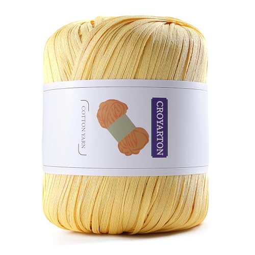 Image of Raffia Yarn for Crochet, Soft Cotton Yarn for Crocheting Summer Beach Bag /Hat, 114 Yards /1.76 Ounce Ribbon Paper Yarn for Beginners DIY Hand Knitting Handbag(Yellow)