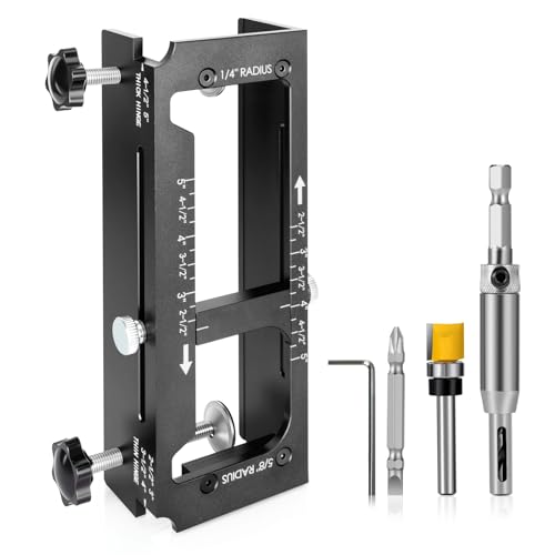 Door Hinge Jig Aluminum Alloy Door Hinge Template Jig Kit for Router Adjustable Mortise Jig Fits 2.5 to 5 Length 1/4 Radius 5/8 Radius and Square Corner Types