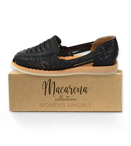 Image of Macarena Collection Womens Shoes Leather Sandal Flat for Women | Huarache Handmade Mexican Sandals | Comfortable & Stylish Womens Sandals 3050