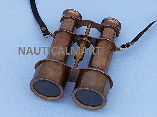 Binoculares Náuticos Antiguos de Latón con Funda de Cuero 6" miniatura 3
