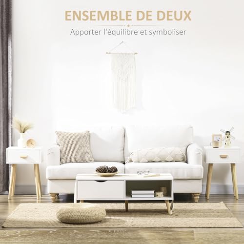 Table de chevet lot de 2 moderne blanche petite table de nuit avec tiroir de lit