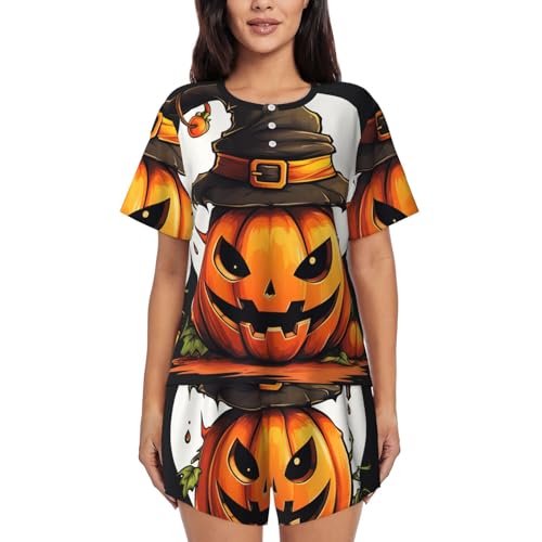 Conjunto de pijama de manga corta para mujer para Halloween y verano en casa