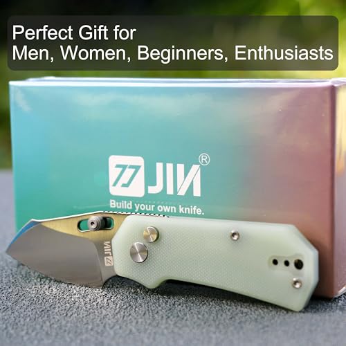 Image of JIN Rhino Small Pocket Knife for Men, Button Lock EDC, Folding Knife Kit, 2 inch 9Cr18Mov Satin Blade, Jade G10 Handle, Gift for Men Women, Razor Sharp Camping Knives