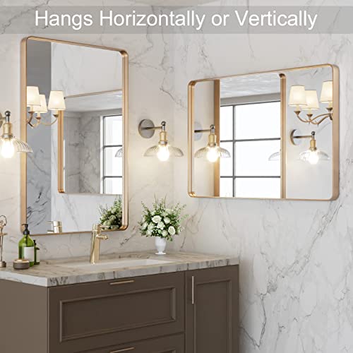 LOAAO 24”X32” Gold Bathroom Mirror, Rounded Rectangle Gold Frame Mirror, Brushed Gold Bathroom Vanity Mirror Wall-Mounted, Anti-Rust, Hangs Horizontally or Vertically by LOAAO - Image 7