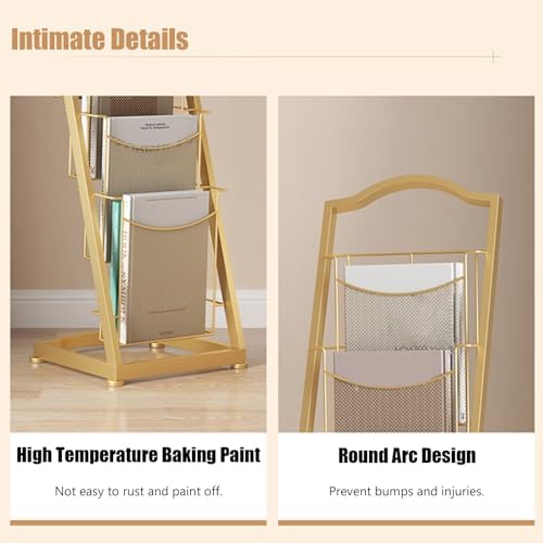 Durable Metal Floor Literature Stand with Multiple Pockets - Organize Newspapers, Magazines & Brochures - Ideal for Offices, Libraries, Waiting Areas & Public Spaces - Perfect Storage Solution