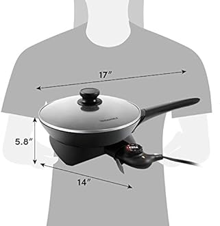 Elite Gourmet EG6207 Scratch Resistant 10.5-inch (2Qt) Fry Pan, Easy-Pour Spout Dishwasher Safe, Non-stick Electric Skillet with Glass Vented Lid, Adjustable Temperature, Black