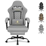 Vittanly Gaming Stuhl mit Frühling Kissen, Ergonomischer Gaming Chair Gamer Stuhl mit Kopfstütze, Lendenkissen und Fußstütze, Höhenverstellbarer Drehbarer Gaming Sessel Bürostuhl 150 kg, Grau