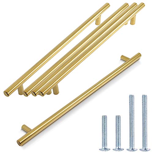 Probrico 5 PCS Gold Stainless Steel 256mm Hole Centers Kitchen Cabinet T Bar Handle Furniture Drawer Pulls Cuoboard Knobs