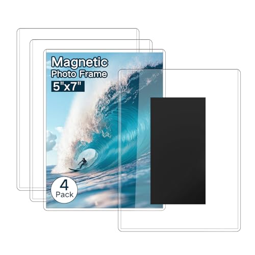 Derlyniupi 4 Pack Magnetic Picture Frame 5 x 7 Inches Magnetic Photo Holders for Fridge Magnetic Photo Frames for Refrigerator Home School Office Horizontally or Vertically