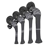 Scott Edward Grey Reticulated Pattern Golf Club Head Covers, Acrylic Yarn Double-Layers Knitted, Set Of 4, With Rotatable Number Tags
