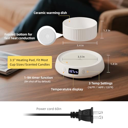 Coffee Mug Warmer for Desk with Auto Shut Off, Electric Cup Candle Wax Melter Warmer with 1-9H Timer, Smart Mug Warmer Tea Coffee Beverage Heated Mug Plate for Home Office, Ideal Coffee Lover Gift