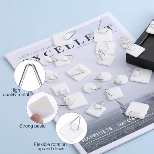 Image of 30 Pcs Adhesive Picture Hanger Foamboard Picture Hanging Hooks Without Nails, 3 Sizes Wall Plate Hangers Plastic Picture Hangers Invisible Picture Hanger for Home Art Photo Frame Bathroom Kitchen Door