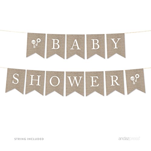 Andaz Press Baby Shower Hanging Bunting Pennant Party Banner with String, Printed Burlap, Baby Shower, 4-Feet, 1-Set, Includes String