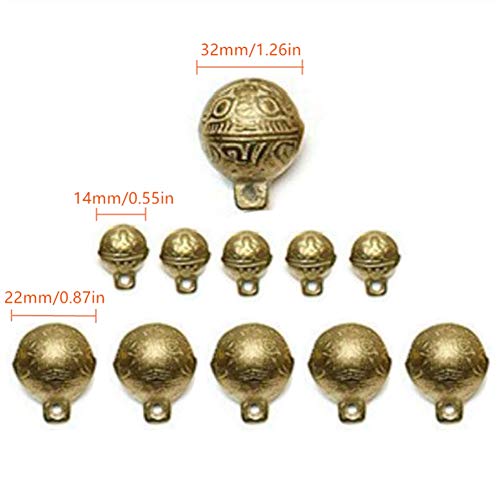 zosenda Hunde Glocke, 11 pcs Laut Messing Halsband Glöckchen Set im Retro-Stil für Katzen und Hunde, Anti-Verlust Glöckchen für Dekoration, Training, Walking, Wandern, Jagd (Verschiedene Größen)