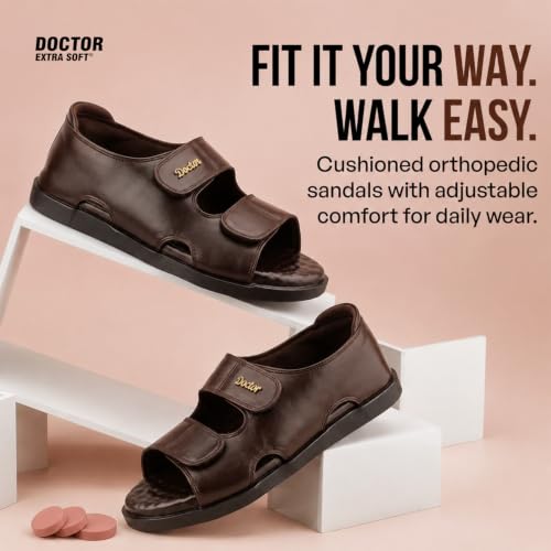 Image of DOCTOR EXTRA SOFT Orthopedic Diabetic Comfortable Dr Sole Footwear Daily Use Casual Wear Stylish Black Cushioned Adjustable Strap Sandals for Men's-Gents &Boy's L-10