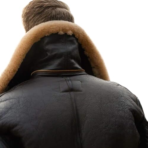 Men's Sherpa Shearling Faux Fur Lined Cowhide Leather Aviator Military Warm Fur Collar Buckle Straps Insulation Jacket4
