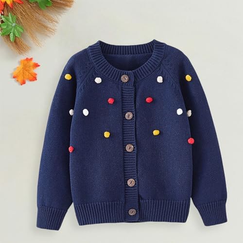 Baby Girls Knit Cardigan Crochet Ribbed Button Sweaters Soft Warm Long Sleeve Round Neck Coats Casual Fall Tops2