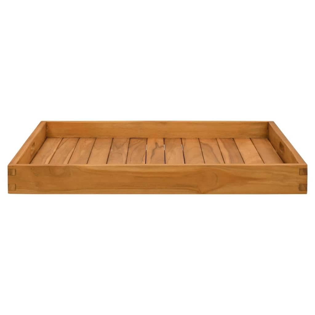 vidaXL Vassoio da portata in legno massello di teak, grande 70,1 x 70,1 cm, finitura sabbiata fine, resistente e di lunga durata, con manici da incasso e bordi rialzati
