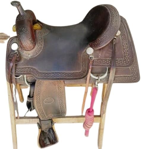 Western Horse Saddle Wade Tree A Fork Ranch Roping Work Handmade Tooled Carved Premium Leather Equestrian Trail Horse Saddle for Horse Riding Size: 10-18 inches Seat, OS113