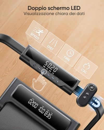 Tapis Roulant Elettrico Pieghevole 12 km/h, 4 in 1 Tapis Roulant con Inclinazione, App, Telecomando e Doppio Display LED, Design Salvaspazio per Casa e Ufficio, Nessuna Installazione Richiesta 2 Tapis Roulant Elettrico Pieghevole 12 km/h, 4 in 1 Tapis Roulant con Inclinazione, App, Telecomando e Doppio Display LED, Design Salvaspazio per Casa e Ufficio, Nessuna Installazione Richiesta - immagine 2