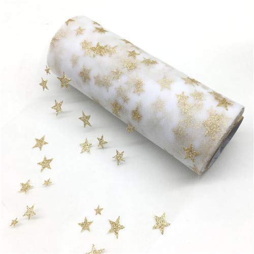 DalaB (10Yards/Lot) 15cm Gold Star Glitter Tulle Mesh Roll Spool Tutu Pom Soft Squine Tulle Baby Sho