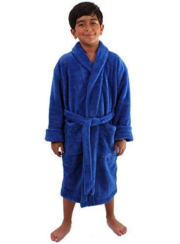 Turkuoise Boys Ultra Soft Plush Bathrobe Made in Turkey Royal Blue M