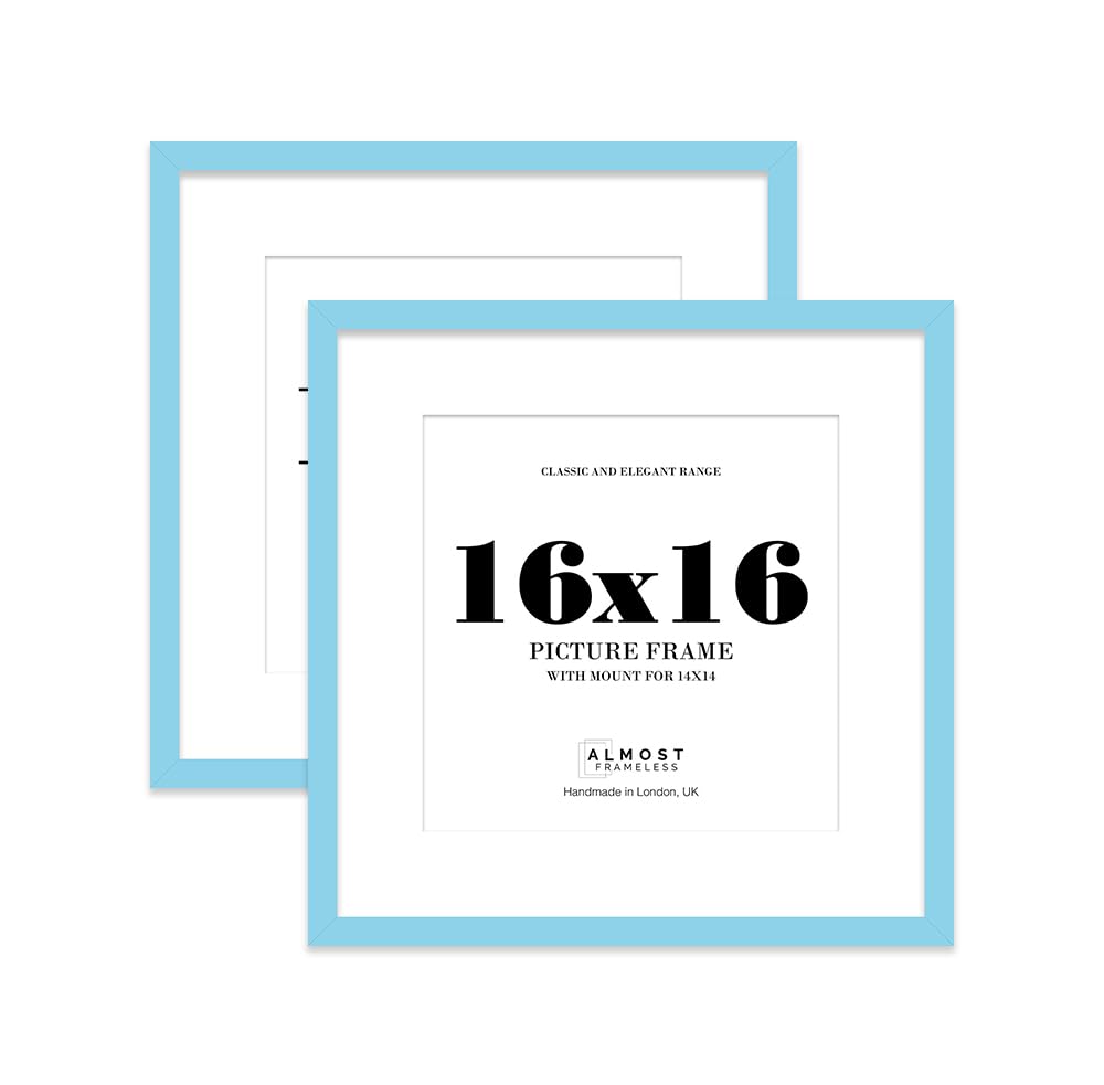 16x16 Light Blue Picture Frame with Mount for 14x14 Photos, Prints - Modern Square Wall Frame, Set of 2