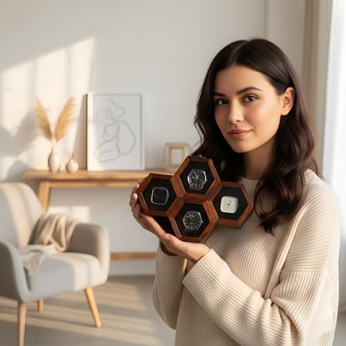 Image of Vintage Wooden Watch Box for Men, Timepiece Display Case, Honeycomb Watch Storage & Organizer, Jewlery Box for Women, Anniversary Gift For Husband (4 Compartments (Other Design))