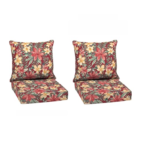 Image of Arden Deep Seat Outdoor Chair Cushion Set (2-Pack), 24 in x 24 in, Weather-Proof, Rain-Proof, Fade Resistant Patio Cushion Set for Chair, Sofa, and Couch Ruby Clarissa