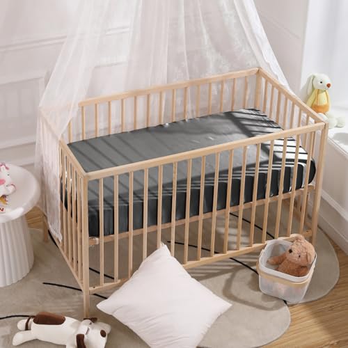 Image of SiinvdaBZX 2 Pcs Satin Mini Crib Sheets 38 x 24In, Teal & Grey | Silk-Like Soft Mini Portable Crib Sheets Mattress Cover Portable Playard Sheets with 5In Deep Pocket, Great for Baby Hair
