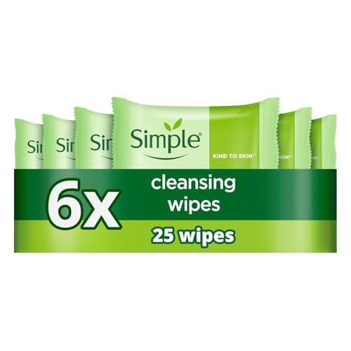 Simple Kind to Skin Biodegradable Cleansing Wipes Face Wipes for Waterproof Eye Make-Up Removal for Sensitive Skin 6x 25 wipes