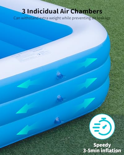 Big Inflatable Pool for Adults,Lylting 145\"x74\"x22\" Extra Large Thickened Blow Up Pool for Summer Water Party, Full Size Family Swimming Pools for Backyard Home Garden Lawn Indoor Outdoor