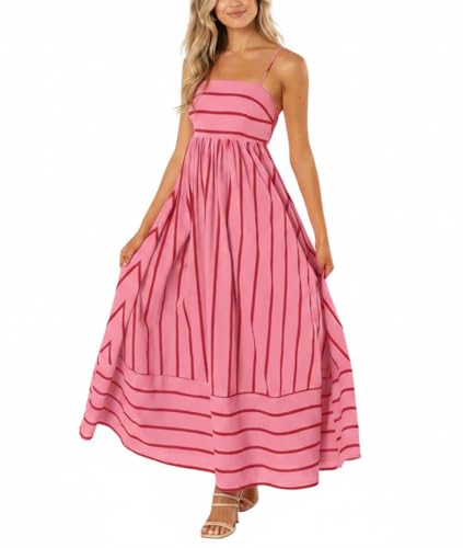 Chouyatou Women's Striped Maxi Dress with Spaghetti Straps