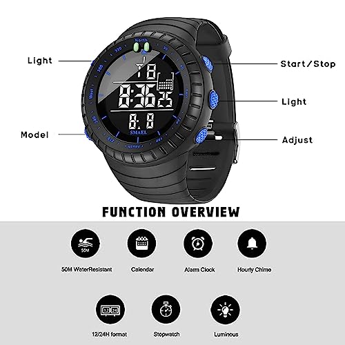 Montre numérique multifonctionnelle SMAEL 1237 étanche et antichoc