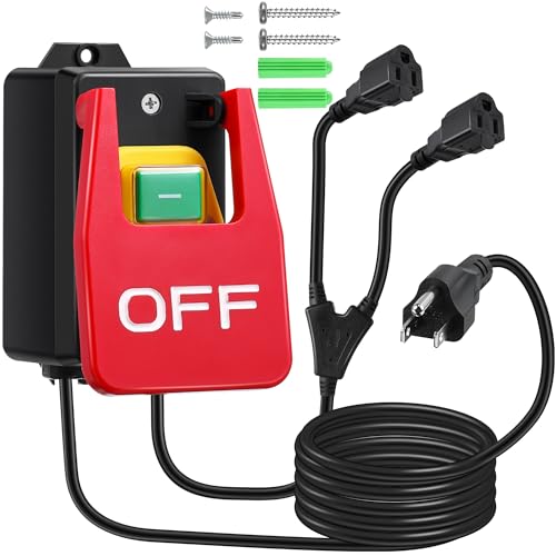 Dreyoo 1 Pack 120/230V Single Phase On/0ff switch, 120V 2HP Router Table Switch with Large Stop Sign Paddle Easy Contact for Fast Power Off for Table Saw and Other Electrical Equipment (2 Female Plug)