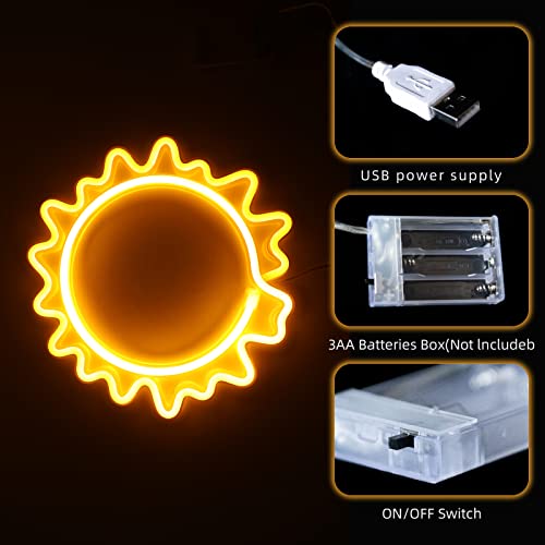 ENUOLI Sun Neon Signs, Neon Lights Signs Sunflower Warm White Light up Signs for Wall Decor Battery and USB Operated Neon Decorative Lights for Home, Bedroom, Bar, Party, Wedding, Christmas