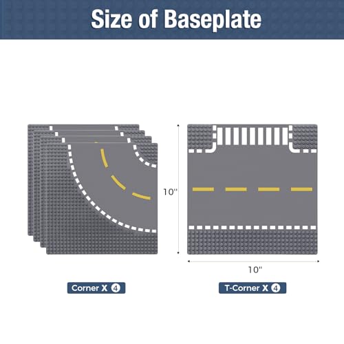 Image of Classic Baseplates Building Plates-10 inch x 10 inch Building Boards,100% Compatible with All Major Brands and Activity Table, Creative Platforms Mats for Toy Bricks (Road Plate, 8 Pack)
