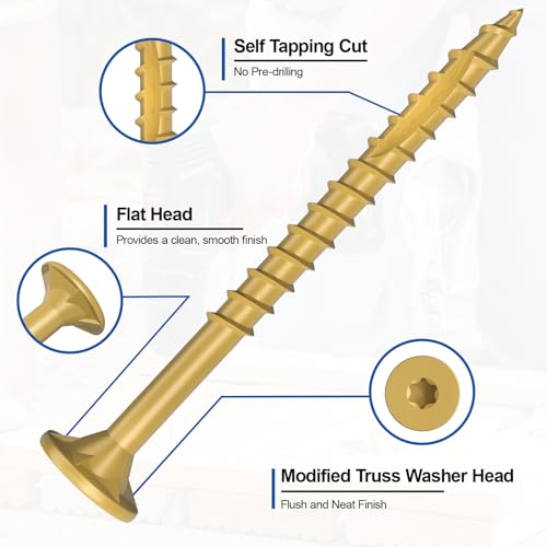 Image of #8 x 1-1 /2 inch Deck Screws, 250Pcs Star Drive Wood Screws, Rust Resistant Timber Screws for Timber /Log /Landscaping Wood, T20 Star Bit Included, Yellow