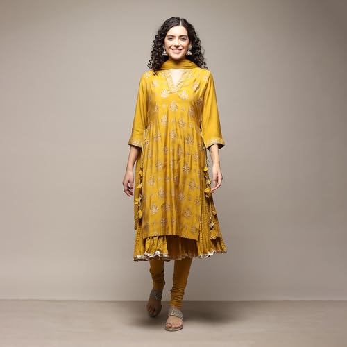 Image of BIBA Women Silk Layered Kurta Churidar Suit Set