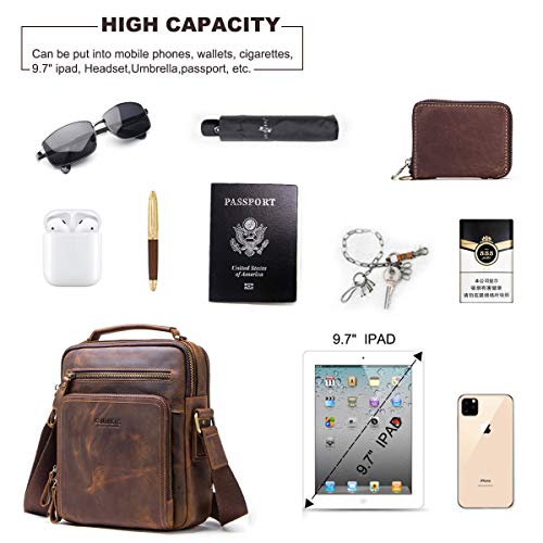 Men's Bag, Hiram Leather Messenger Bag For Men, Crossbody Bags For Men, Crazy Horse Cow Leather Bag For Men, Shoulder Bag For Men, Briefcase With Metal Zipper Pockets(Coffee) #TOP1