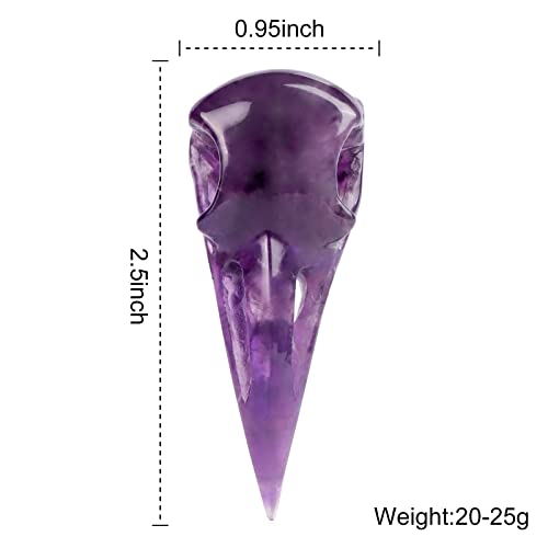 Leadgem Amethyst Crystal Raven Skull Figurine 2.5" Bird Beak Crow Head Statue Healing Animal Gothic Pendant Necklace Gemstone Jewelry For Women Men, Spooky Witchy Room Decor #TOP1