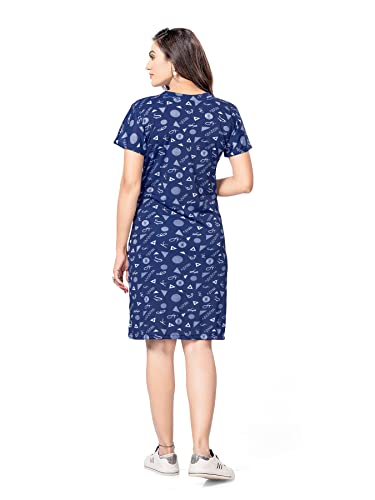 Image of PNAEONG Women's Cotton Nightgown Sleepwear Short Sleeves Shirt Casual Print Sleepdress, Navy Blue, X-Large