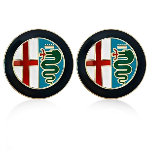 PRAOFRT 2 Pièces Qualité Étanche Capuchons Badge Logo,Compatible avec Alfa Romeo, Capots avant et Arrière 74 mm,Emblèmes Métalliques, Accessoires avec logo Automobile (Doré)