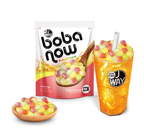 J WAY BOBA NOW Authentic Instant Tapioca Boba Pearls for Milk Tea, Smoothies and Desserts, Tropical Fruit Flavor (Ready in Just 20 Seconds) - 5 Servings