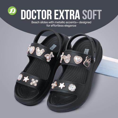 Image of DOCTOR EXTRA SOFT Women's Metallic Charms Fashion Slippers /Sandals With Adjustable Back Strap|Comfortable|Lightweight|Stylish & Anti-Skid|Waterproof Casual Beach Slides Mules Girls & Ladies D-533