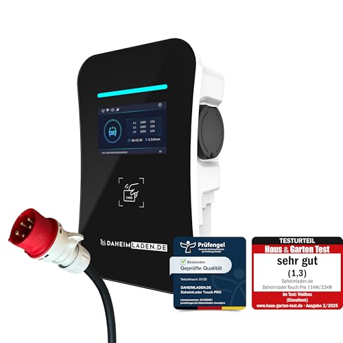 DAHEIM LADEN.DE Touch PRO Wallbox 11kW, ohne Ladekabel - mit 16A CEE Anschlusskabel- mit App, MID-Stromzähler, PV-Überschussladen, Lastmanagement, RFID, 14a