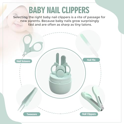 Image of GLUN Baby Care Set, Capsule Shape Pack, 4-in-1 (Anti-Pinch Nail Clipper, Scissor, Nail File, Tweezer) Turquoise Colour Baby Manicure Set for Newborn, Infant & Toddler